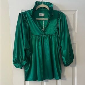 Adrienne Green Satin Blouse - NWT SIZE SMALL